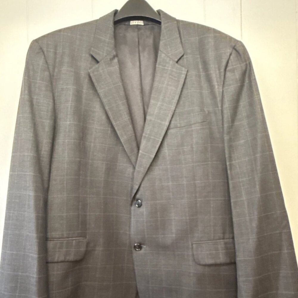 Men’s 48R Jos A Bank Grey Windowpane Jacket Blazer